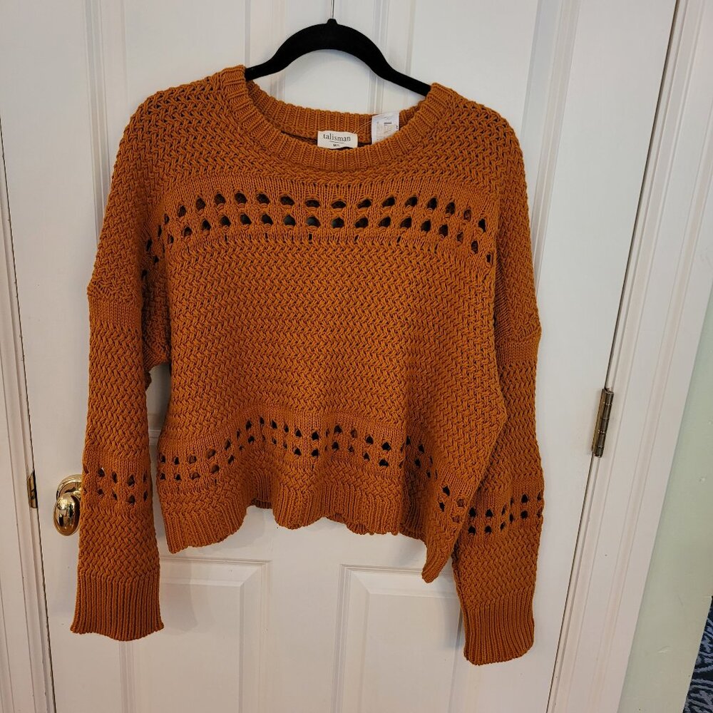 NWT Talisman Cropped Open Weave Scalloped Ribbed Hem Ryder Sweater size M/L